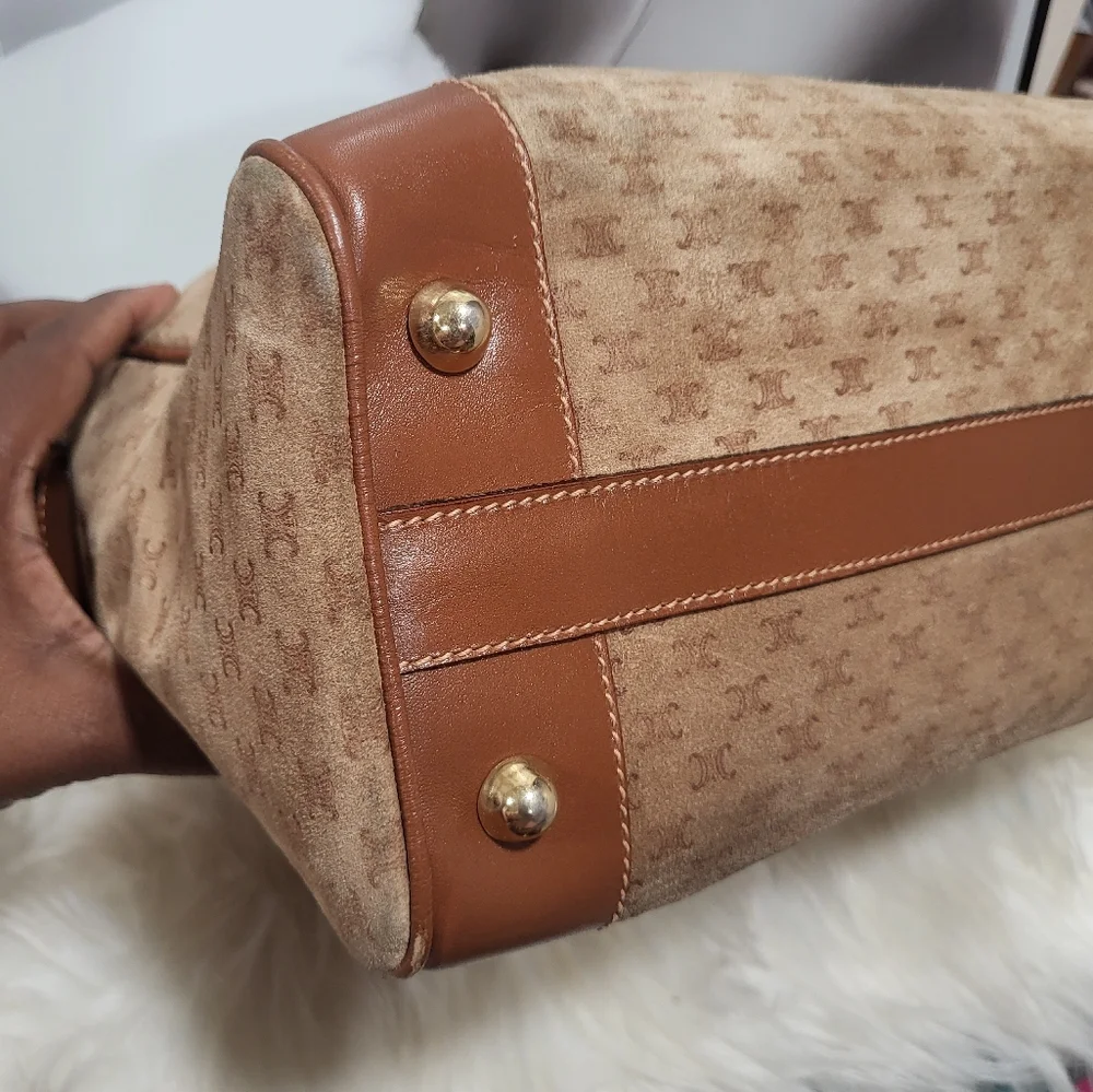 CELINE Suede & Leather Boston Bag - Suede with mini Celine logo exterior - Picture 5 of 14